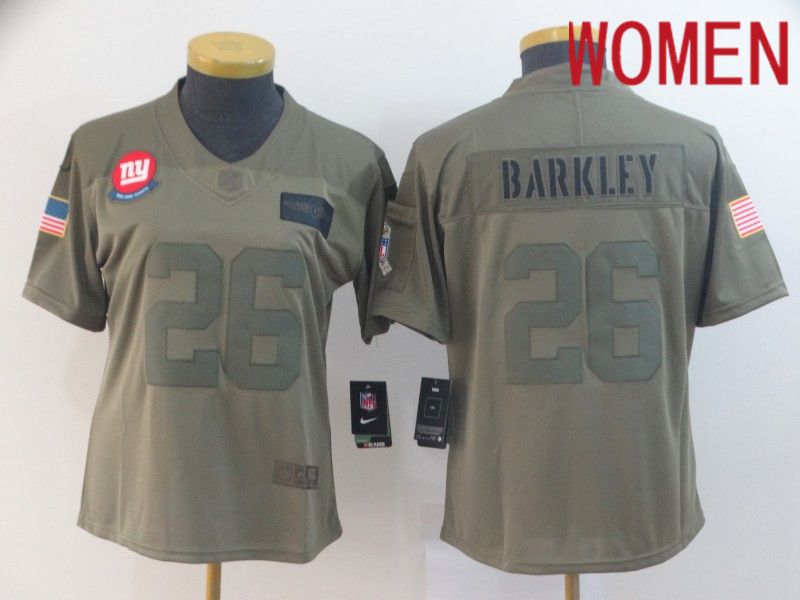 Women New York Giants #26 Barkley Nike Camo 2019 Salute to Service Limited NFL Jerseys->women nfl jersey->Women Jersey